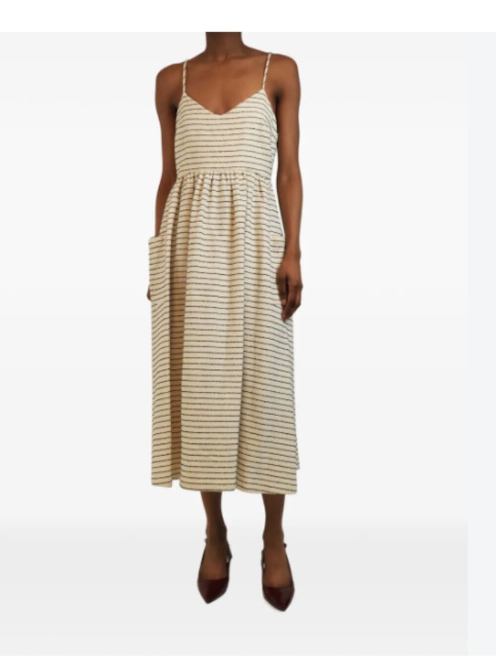 MARA HOFFMAN Off White and Black Striped Midi Dress Size 8